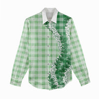 Green Hawaii Palaka Women Casual Shirt Hawaiian Honohono Lei
