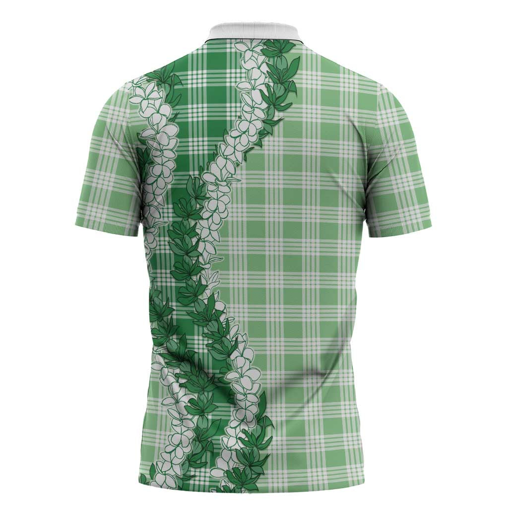 Green Hawaii Palaka Zipper Polo Shirt Hawaiian Honohono Lei
