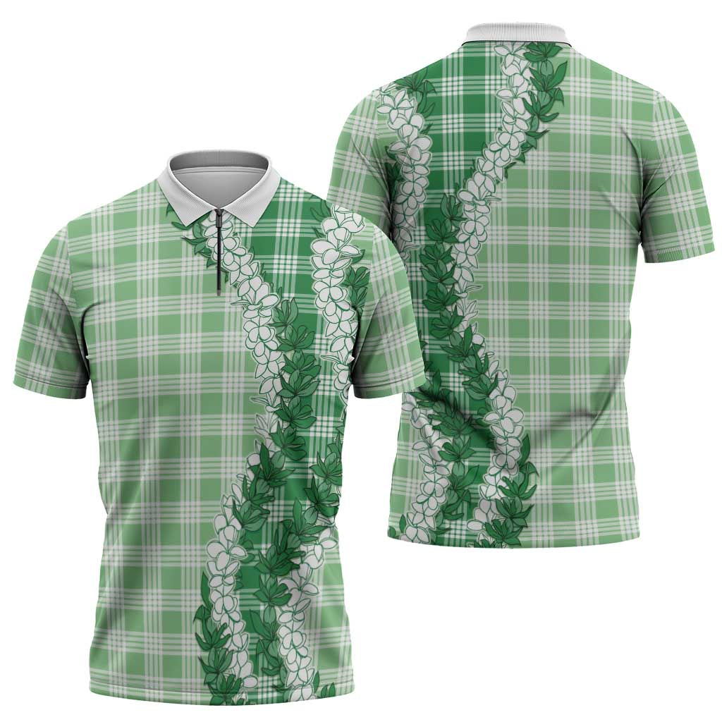 Green Hawaii Palaka Zipper Polo Shirt Hawaiian Honohono Lei