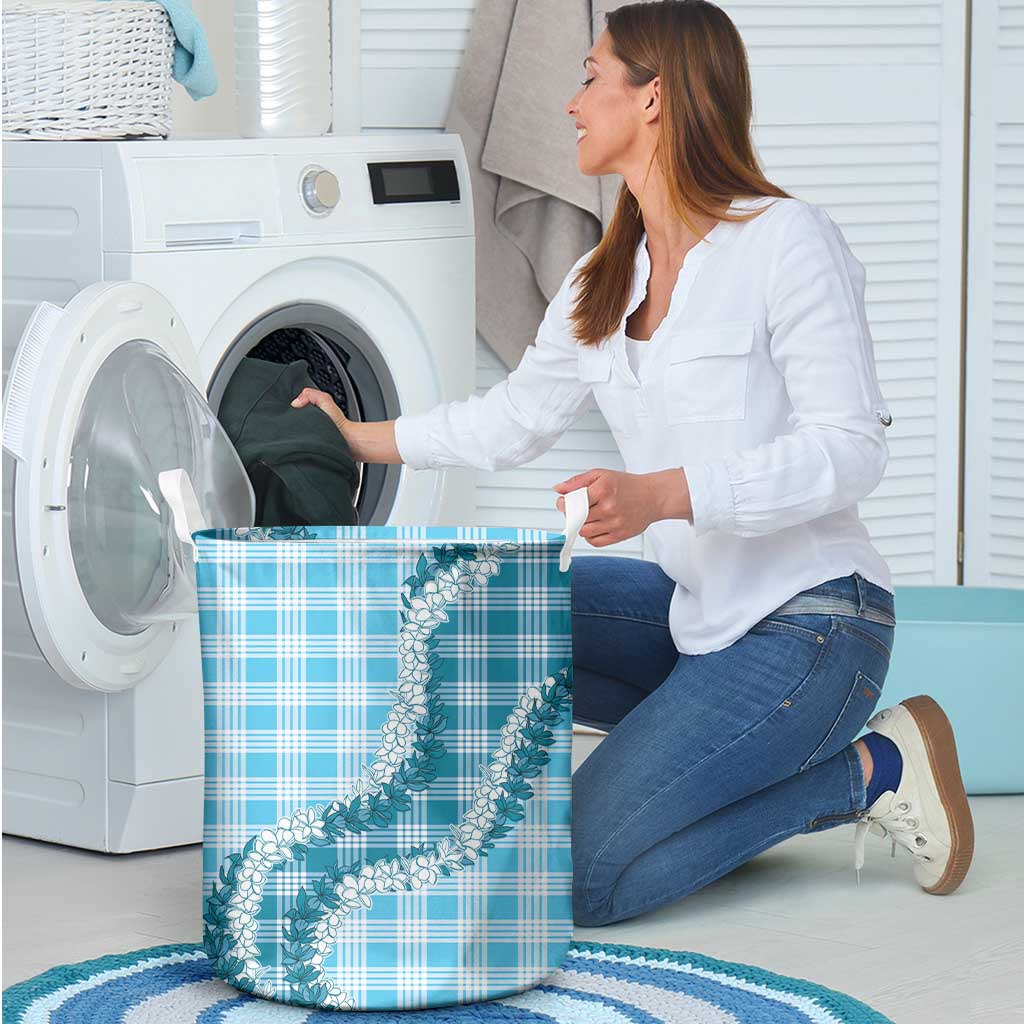 Blue Hawaii Palaka Laundry Basket Hawaiian Honohono Lei