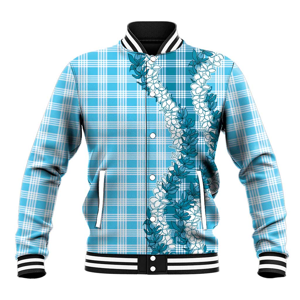 Blue Hawaii Palaka Baseball Jacket Hawaiian Honohono Lei