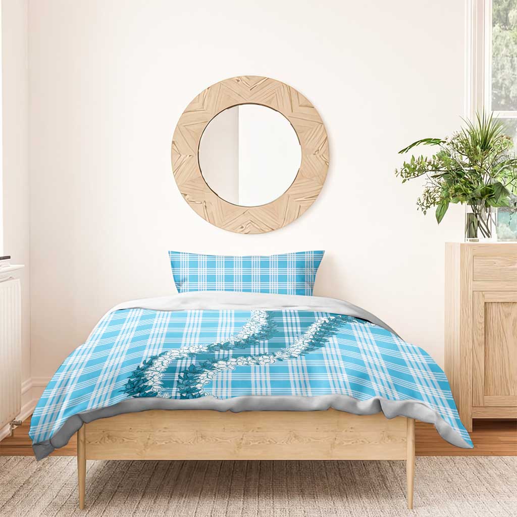 Blue Hawaii Palaka Bedding Set Hawaiian Honohono Lei