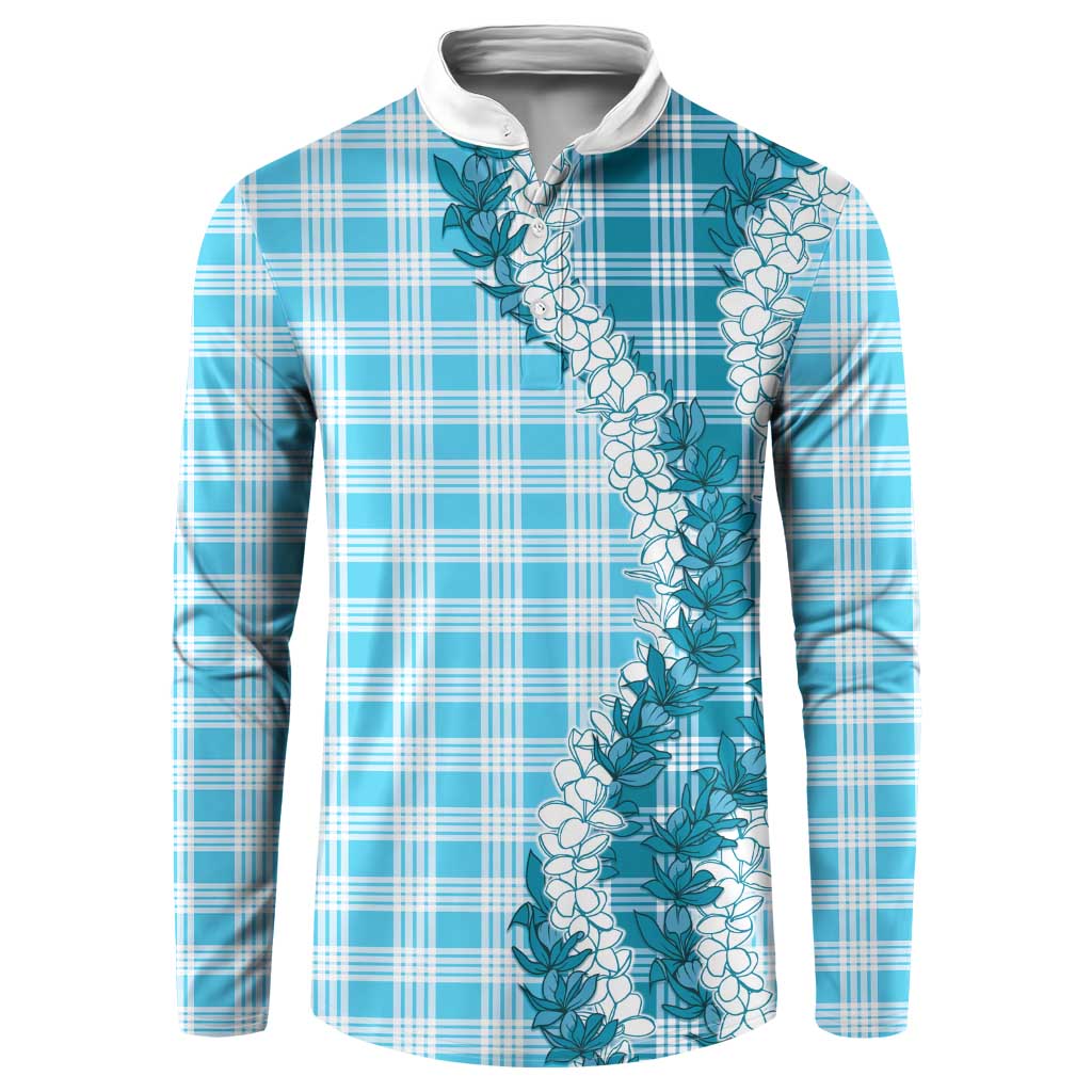 Blue Hawaii Palaka Button Sweatshirt Hawaiian Honohono Lei