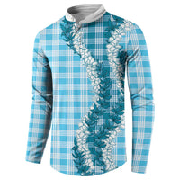 Blue Hawaii Palaka Button Sweatshirt Hawaiian Honohono Lei
