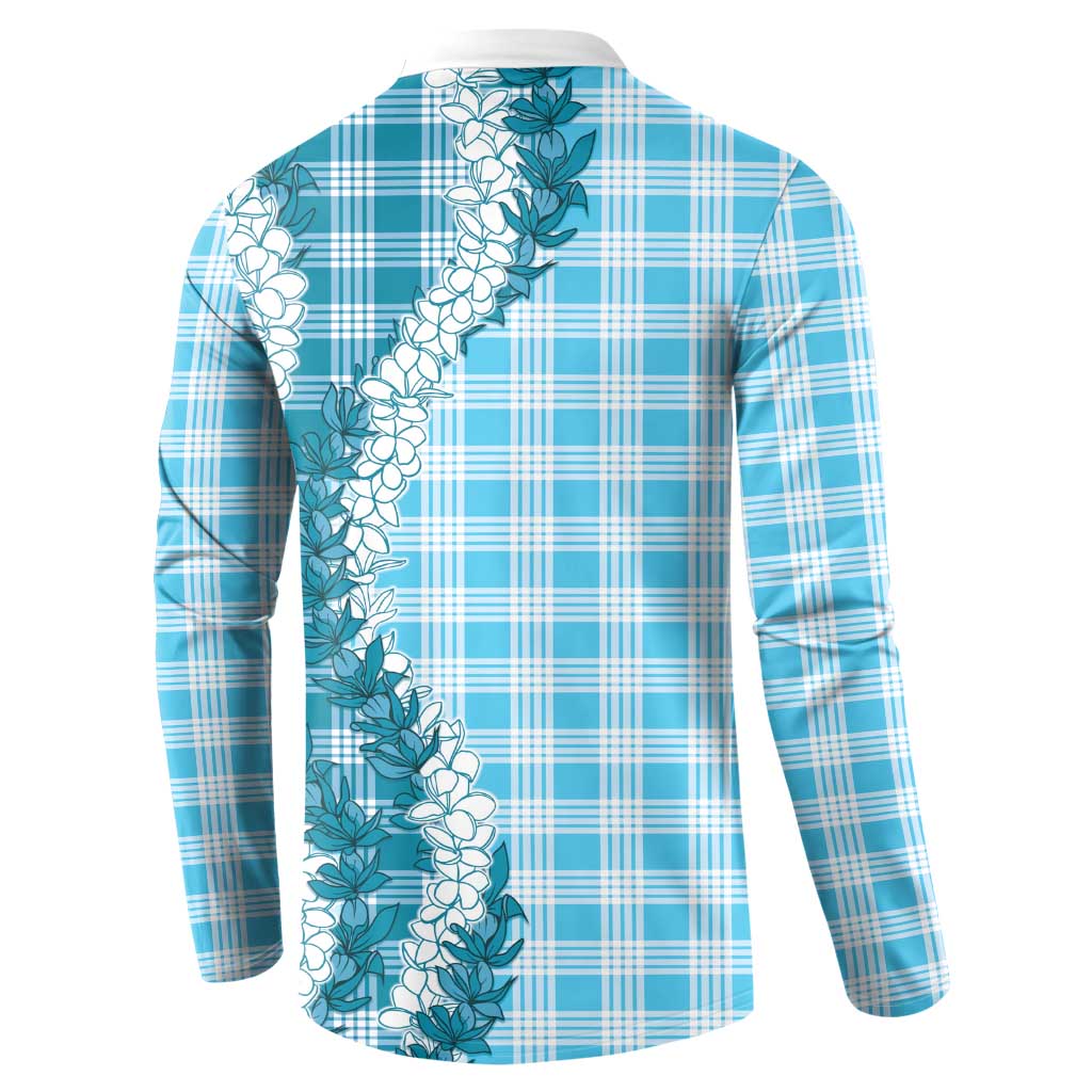 Blue Hawaii Palaka Button Sweatshirt Hawaiian Honohono Lei
