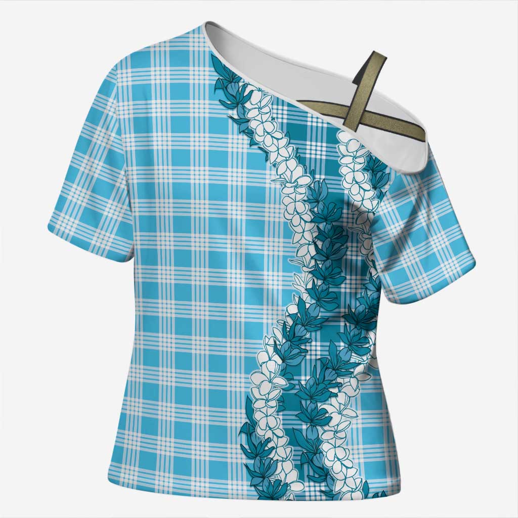 Blue Hawaii Palaka Cross Shoulder Shirt Hawaiian Honohono Lei