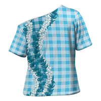 Blue Hawaii Palaka Cross Shoulder Shirt Hawaiian Honohono Lei