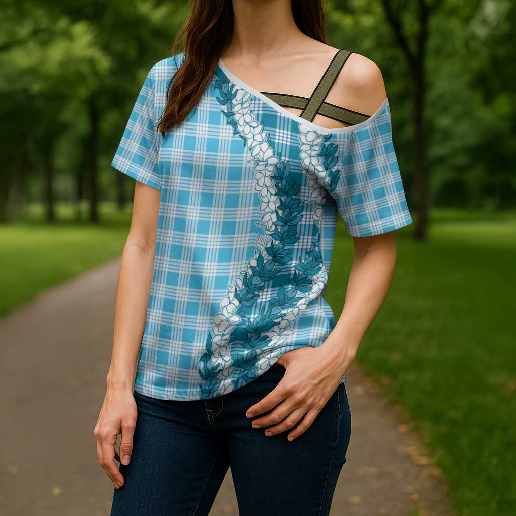 Blue Hawaii Palaka Cross Shoulder Shirt Hawaiian Honohono Lei