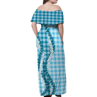 Blue Hawaii Palaka Family Matching Off Shoulder Maxi Dress and Hawaiian Shirt Hawaiian Honohono Lei