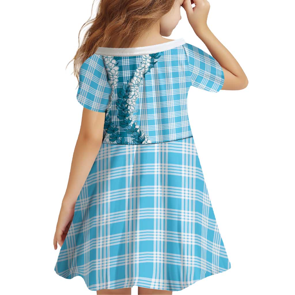Blue Hawaii Palaka Family Matching Off Shoulder Short Dress and Hawaiian Shirt Hawaiian Honohono Lei