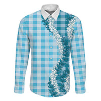 Blue Hawaii Palaka Family Matching Puletasi and Hawaiian Shirt Hawaiian Honohono Lei