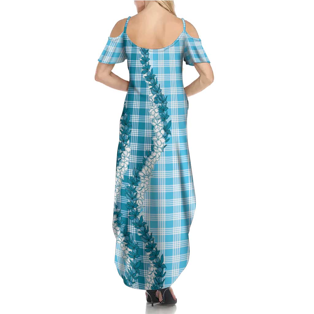 Blue Hawaii Palaka Family Matching Summer Maxi Dress and Hawaiian Shirt Hawaiian Honohono Lei