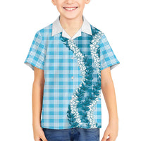 Blue Hawaii Palaka Family Matching Summer Maxi Dress and Hawaiian Shirt Hawaiian Honohono Lei