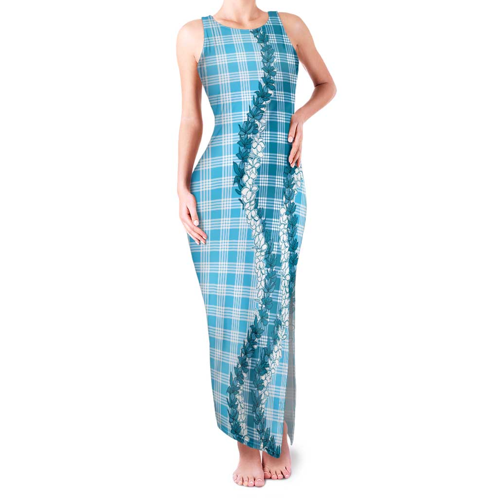 Blue Hawaii Palaka Family Matching Tank Maxi Dress and Hawaiian Shirt Hawaiian Honohono Lei
