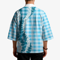 Blue Hawaii Palaka Kimono Hawaiian Honohono Lei