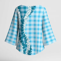 Blue Hawaii Palaka Kimono Sleeve Blouse Hawaiian Honohono Lei
