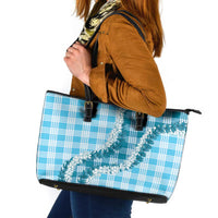 Blue Hawaii Palaka Leather Tote Bag Hawaiian Honohono Lei LT05 Blue - Polynesian Pride