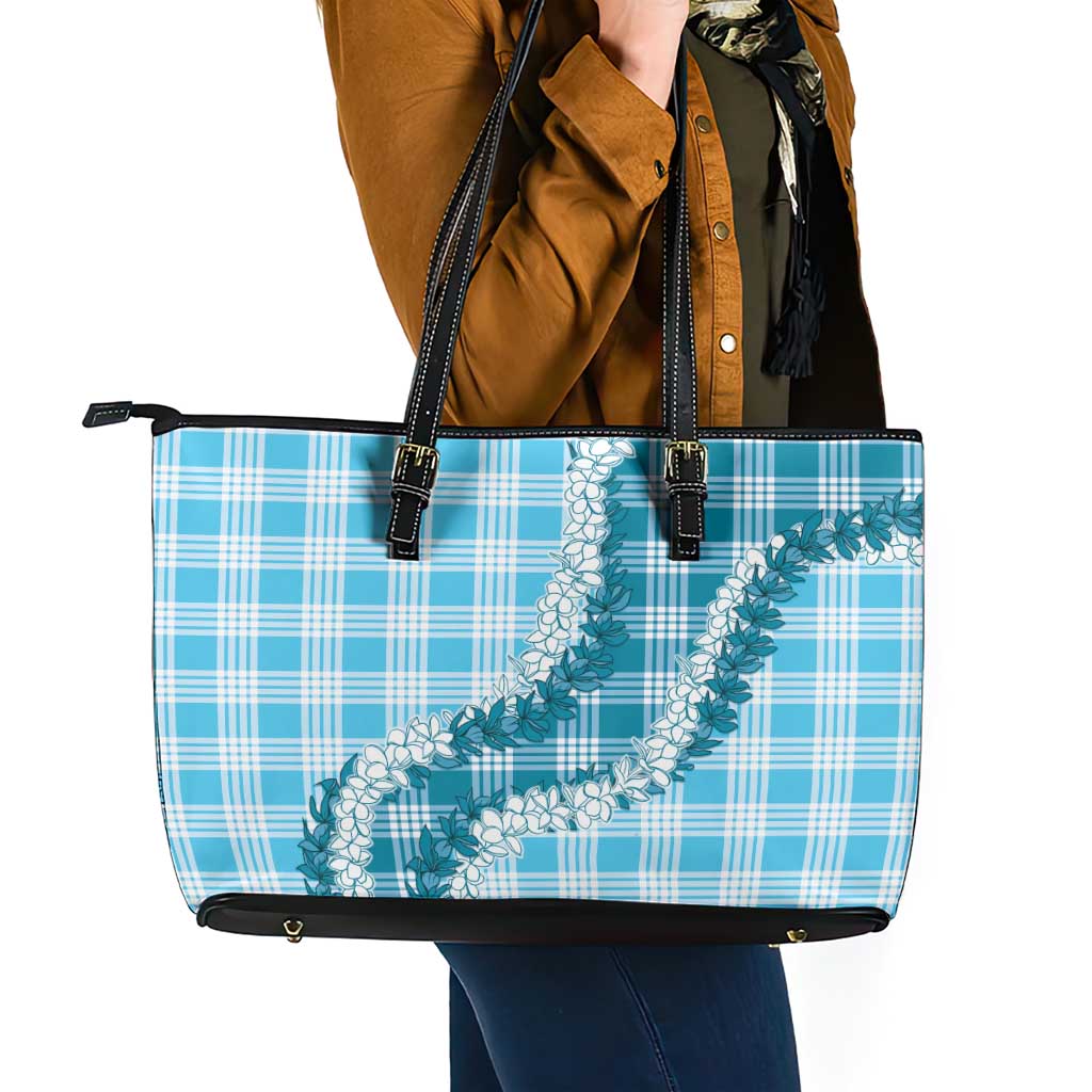 Blue Hawaii Palaka Leather Tote Bag Hawaiian Honohono Lei LT05 - Polynesian Pride