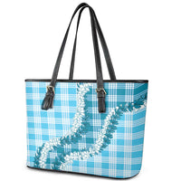 Blue Hawaii Palaka Leather Tote Bag Hawaiian Honohono Lei LT05 - Polynesian Pride