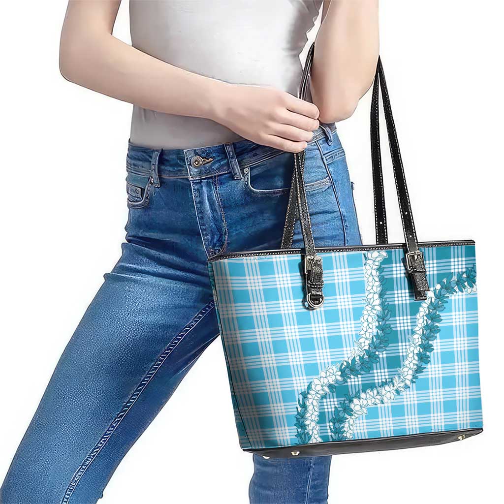 Blue Hawaii Palaka Leather Tote Bag Hawaiian Honohono Lei LT05 - Polynesian Pride