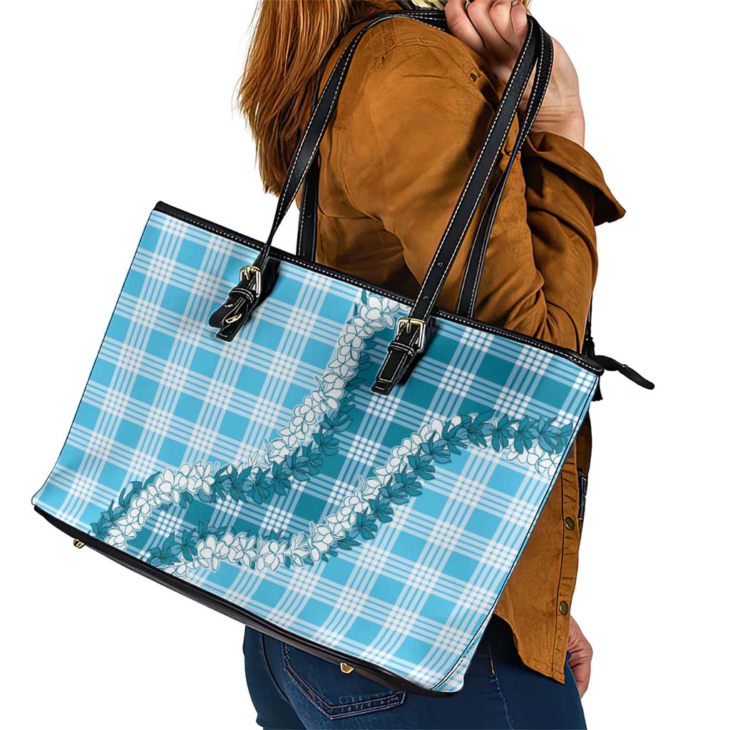 Blue Hawaii Palaka Leather Tote Bag Hawaiian Honohono Lei LT05 - Polynesian Pride