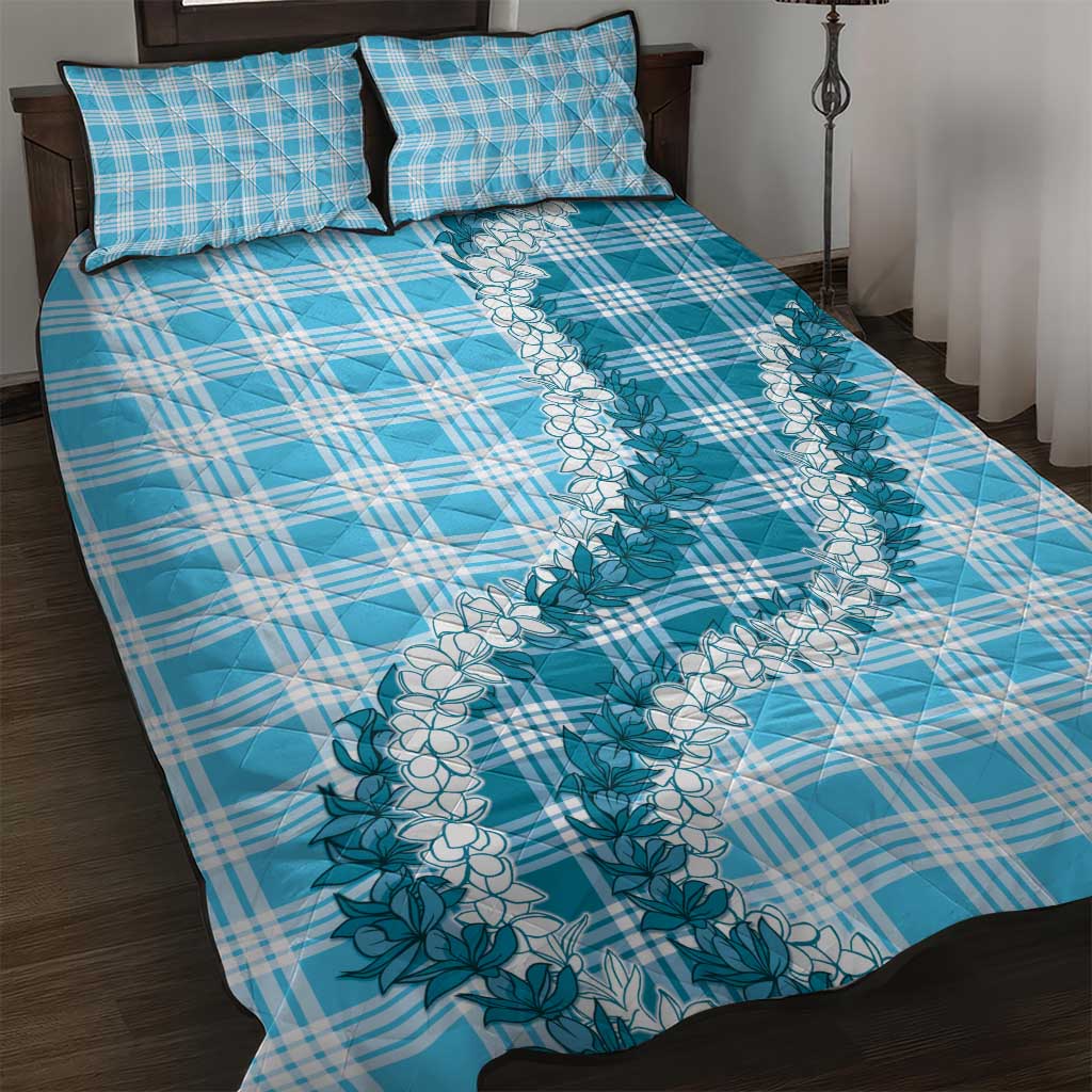 Blue Hawaii Palaka Quilt Bed Set Hawaiian Honohono Lei