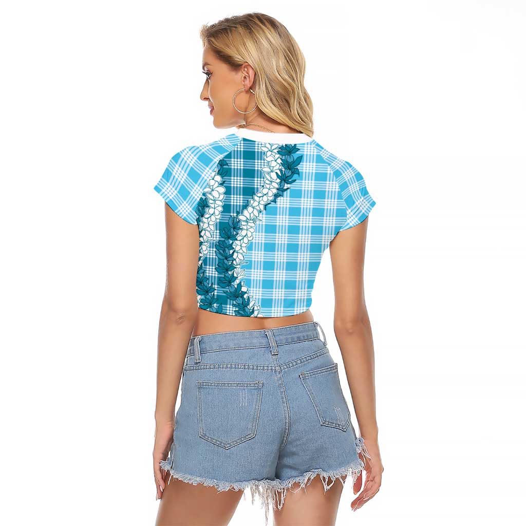 Blue Hawaii Palaka Raglan Cropped T Shirt Hawaiian Honohono Lei