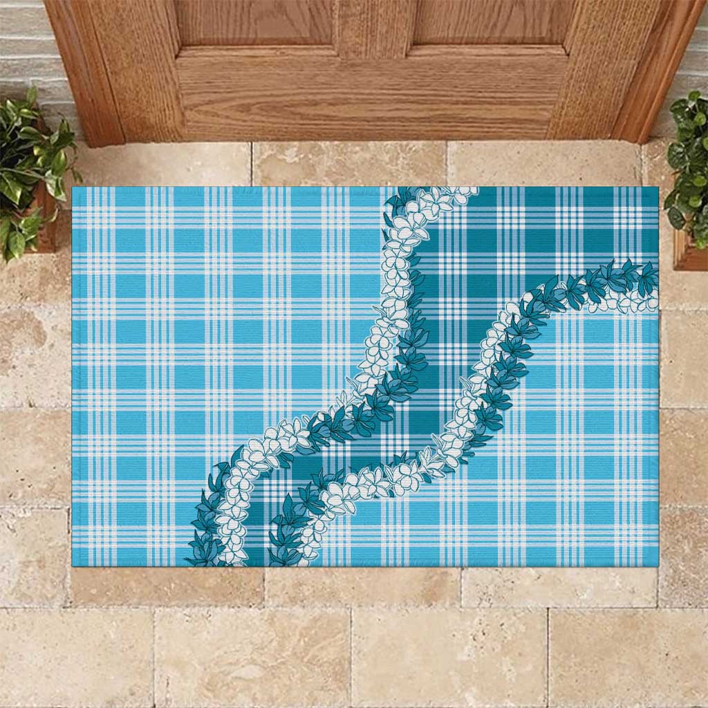 Blue Hawaii Palaka Rubber Doormat Hawaiian Honohono Lei