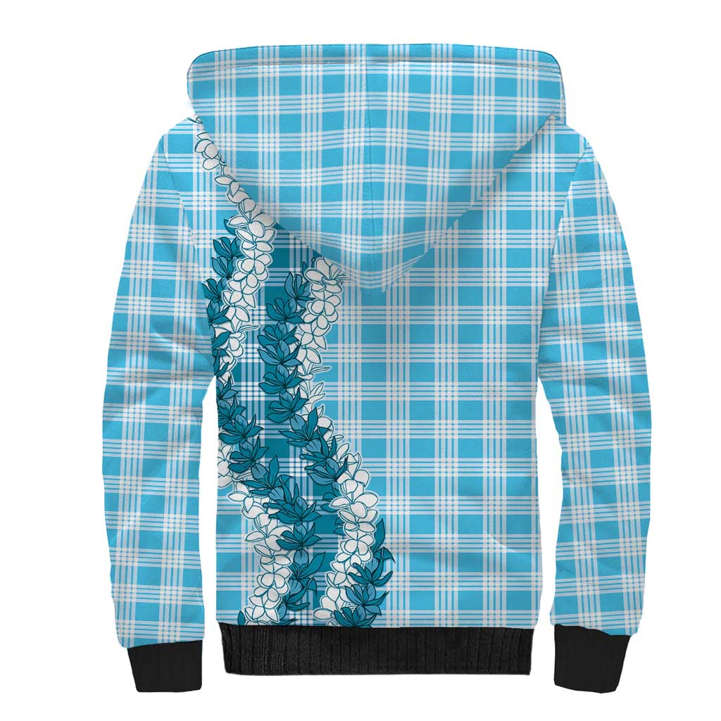 Blue Hawaii Palaka Sherpa Hoodie Hawaiian Honohono Lei