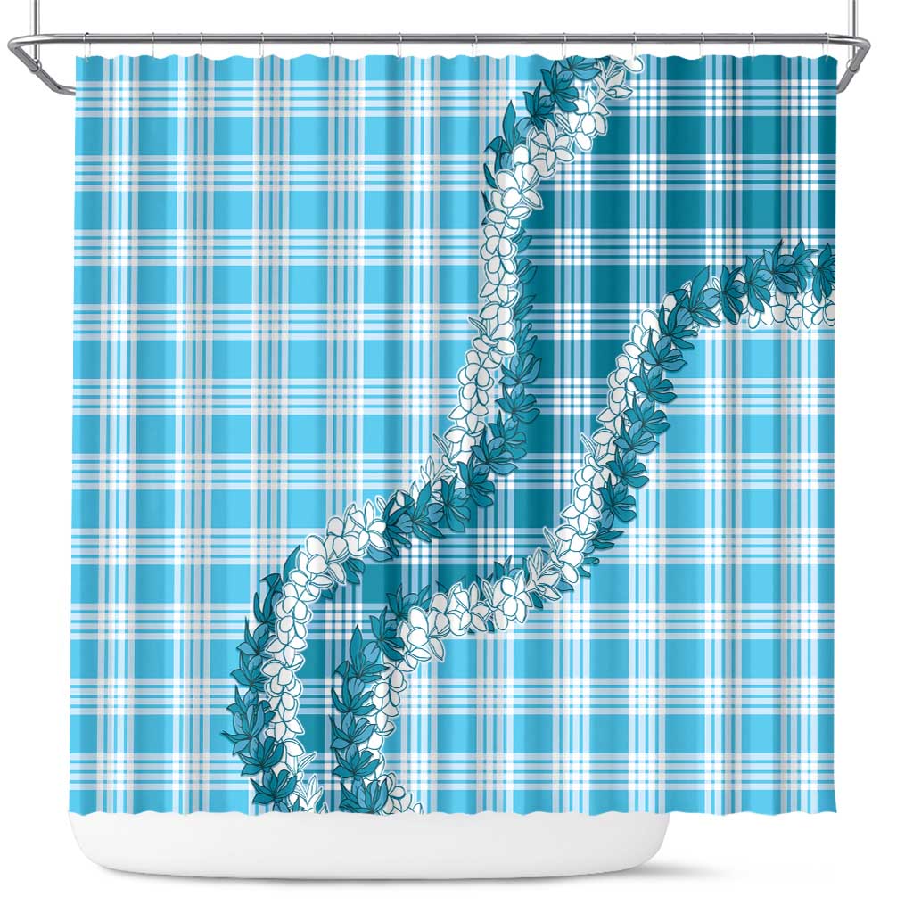 Blue Hawaii Palaka Shower Curtain Hawaiian Honohono Lei