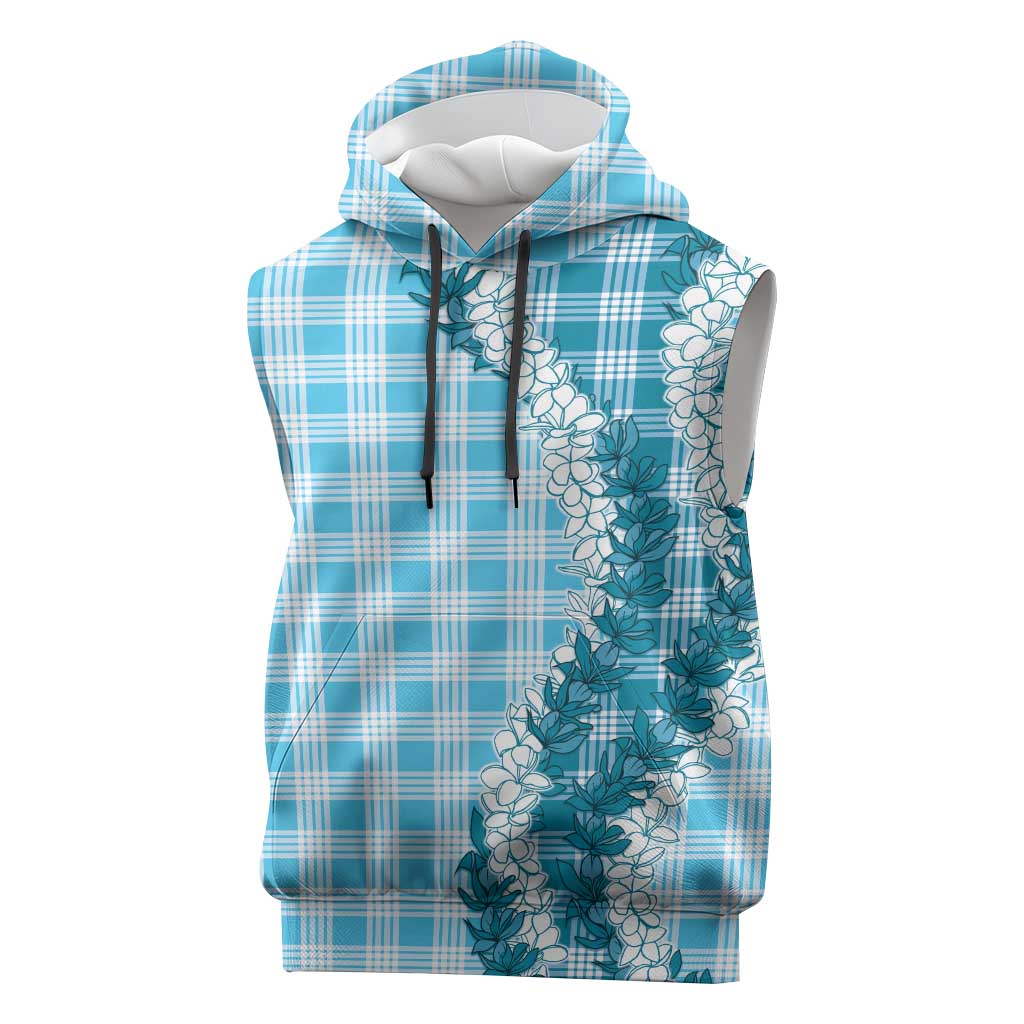 Blue Hawaii Palaka Sleeveless Hoodie Hawaiian Honohono Lei