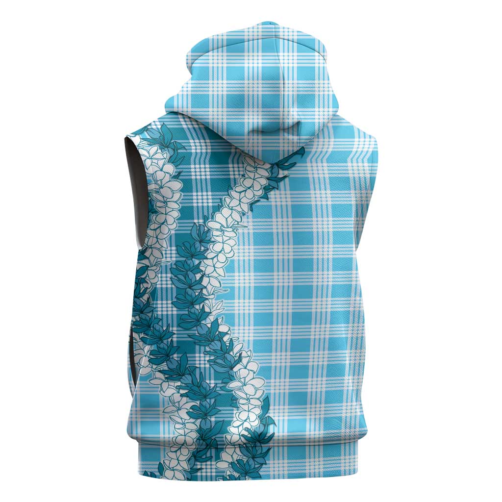 Blue Hawaii Palaka Sleeveless Hoodie Hawaiian Honohono Lei