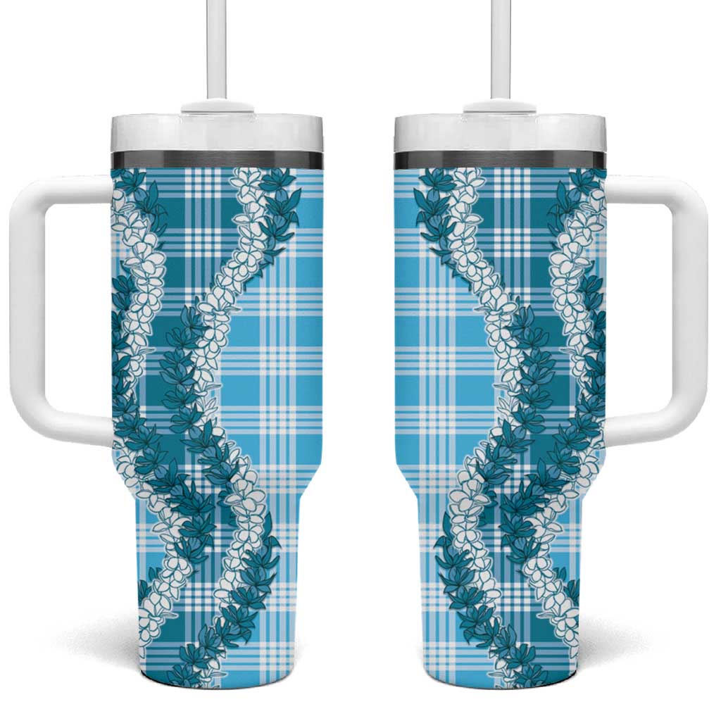 Blue Hawaii Palaka Tumbler With Handle Hawaiian Honohono Lei LT05 One Size: 40 oz Blue - Polynesian Pride