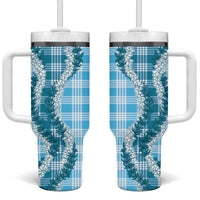 Blue Hawaii Palaka Tumbler With Handle Hawaiian Honohono Lei LT05 One Size: 40 oz Blue - Polynesian Pride