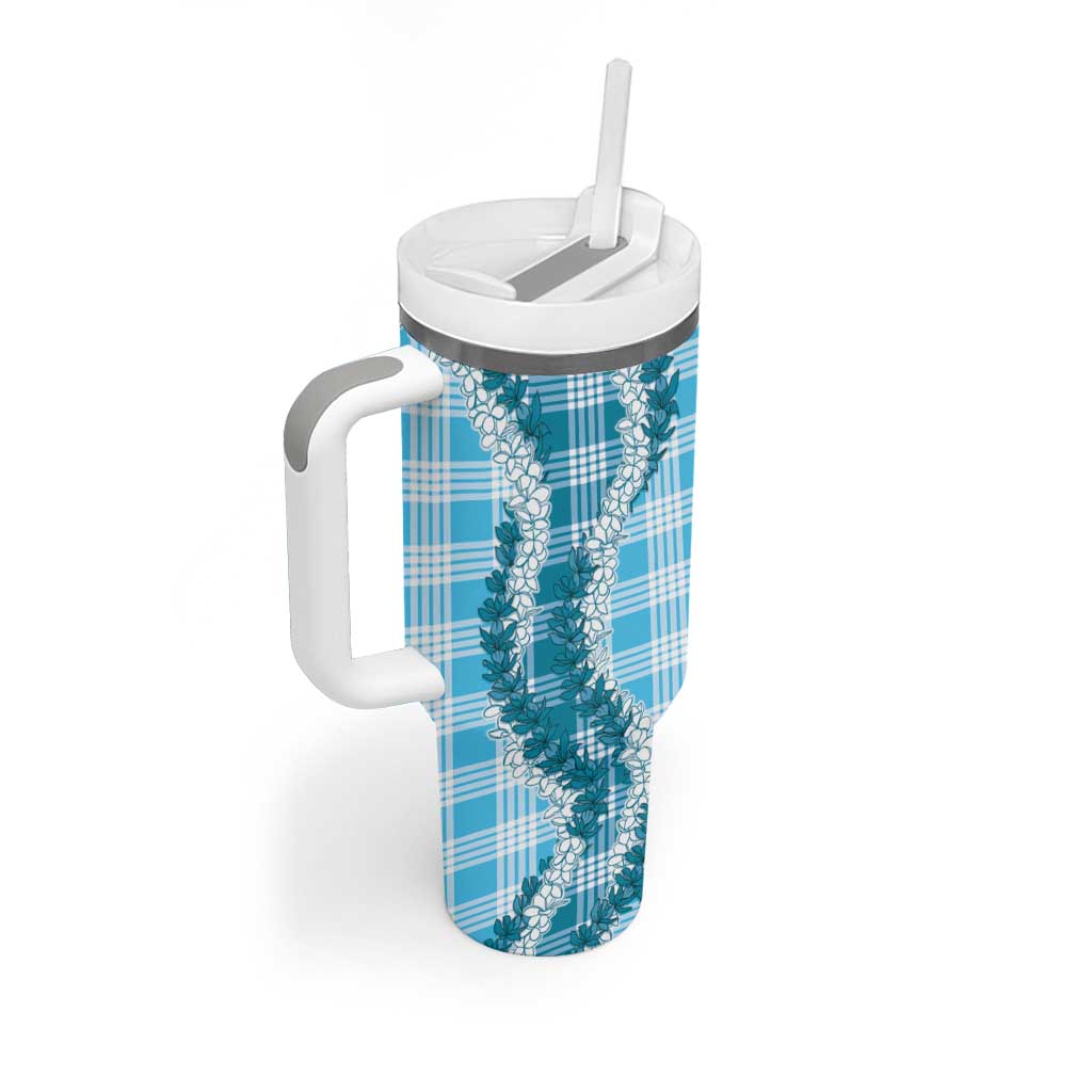 Blue Hawaii Palaka Tumbler With Handle Hawaiian Honohono Lei LT05 - Polynesian Pride