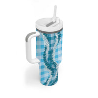 Blue Hawaii Palaka Tumbler With Handle Hawaiian Honohono Lei LT05 - Polynesian Pride