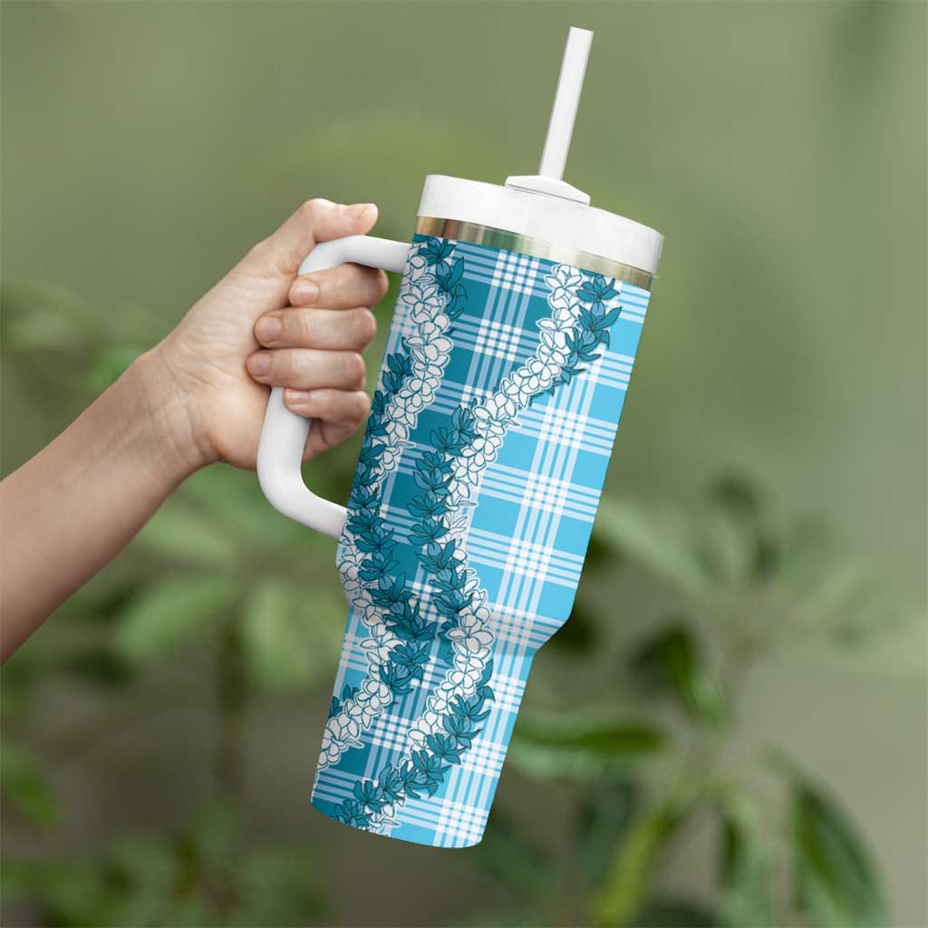 Blue Hawaii Palaka Tumbler With Handle Hawaiian Honohono Lei LT05 - Polynesian Pride