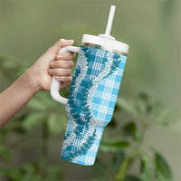 Blue Hawaii Palaka Tumbler With Handle Hawaiian Honohono Lei LT05 - Polynesian Pride