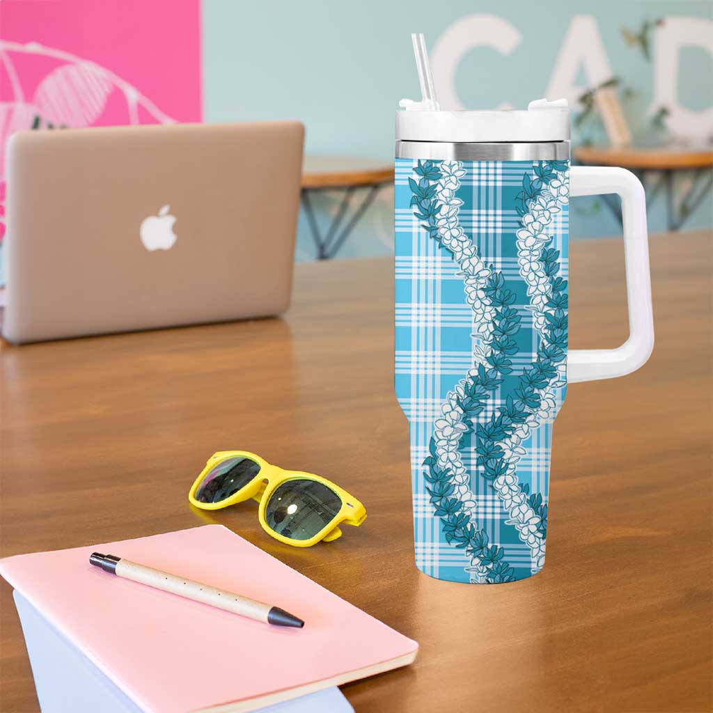 Blue Hawaii Palaka Tumbler With Handle Hawaiian Honohono Lei LT05 - Polynesian Pride