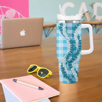 Blue Hawaii Palaka Tumbler With Handle Hawaiian Honohono Lei LT05 - Polynesian Pride