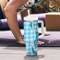 Blue Hawaii Palaka Tumbler With Handle Hawaiian Honohono Lei LT05 - Polynesian Pride