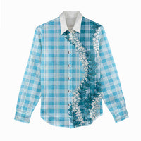 Blue Hawaii Palaka Women Casual Shirt Hawaiian Honohono Lei