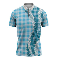 Blue Hawaii Palaka Zipper Polo Shirt Hawaiian Honohono Lei