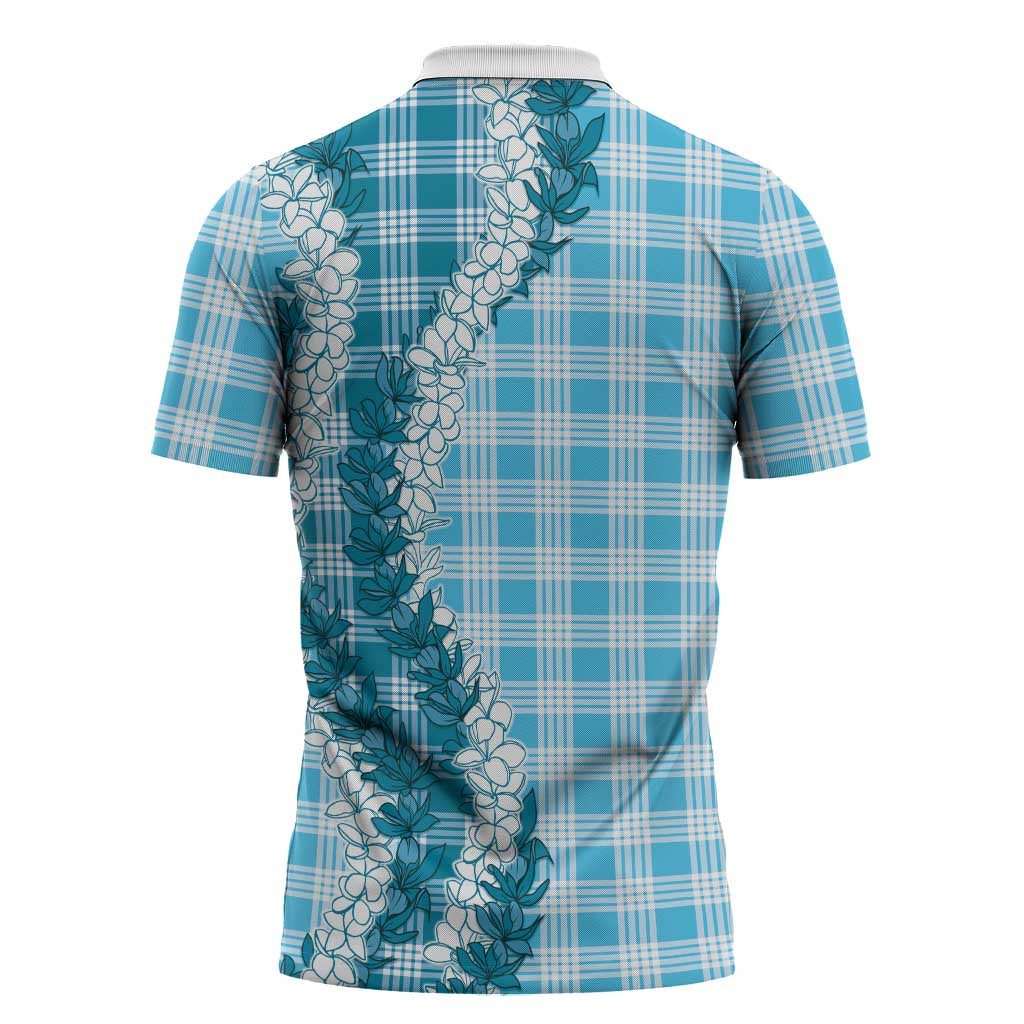 Blue Hawaii Palaka Zipper Polo Shirt Hawaiian Honohono Lei