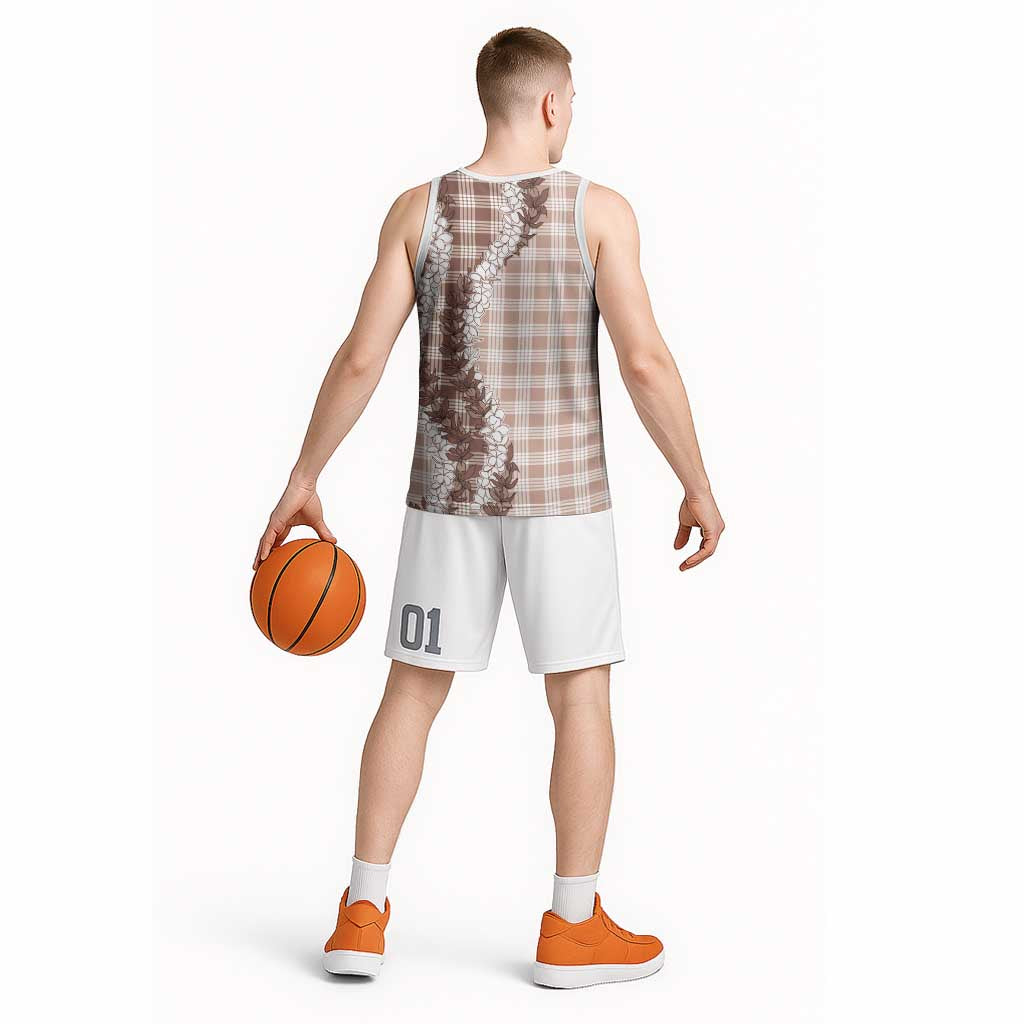 Beige Hawaii Palaka Basketball Jersey Hawaiian Honohono Lei