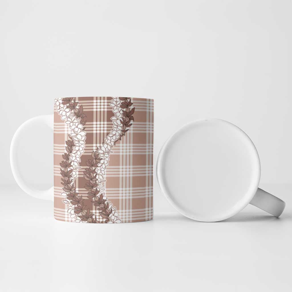 Beige Hawaii Palaka Ceramic Mug Hawaiian Honohono Lei