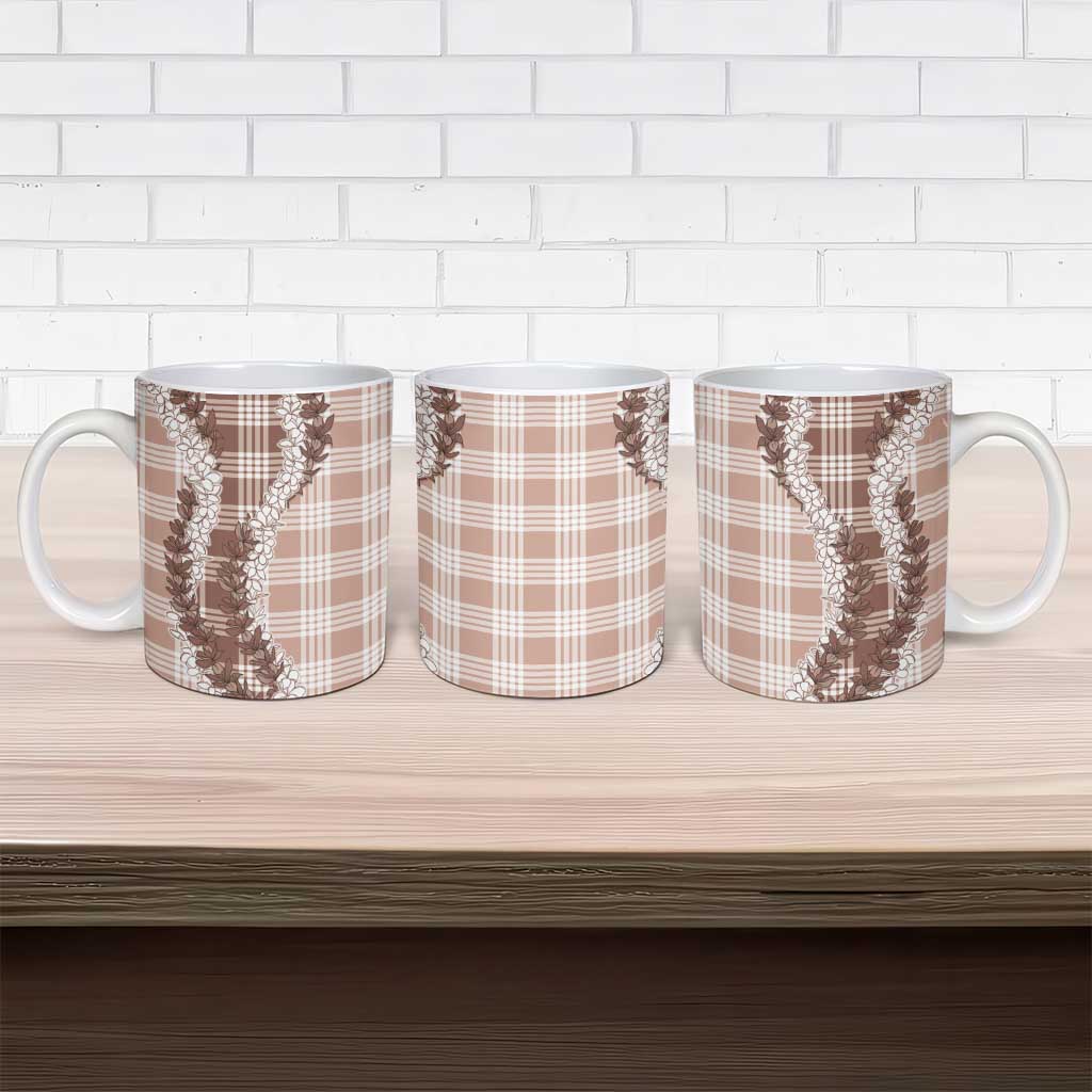 Beige Hawaii Palaka Ceramic Mug Hawaiian Honohono Lei