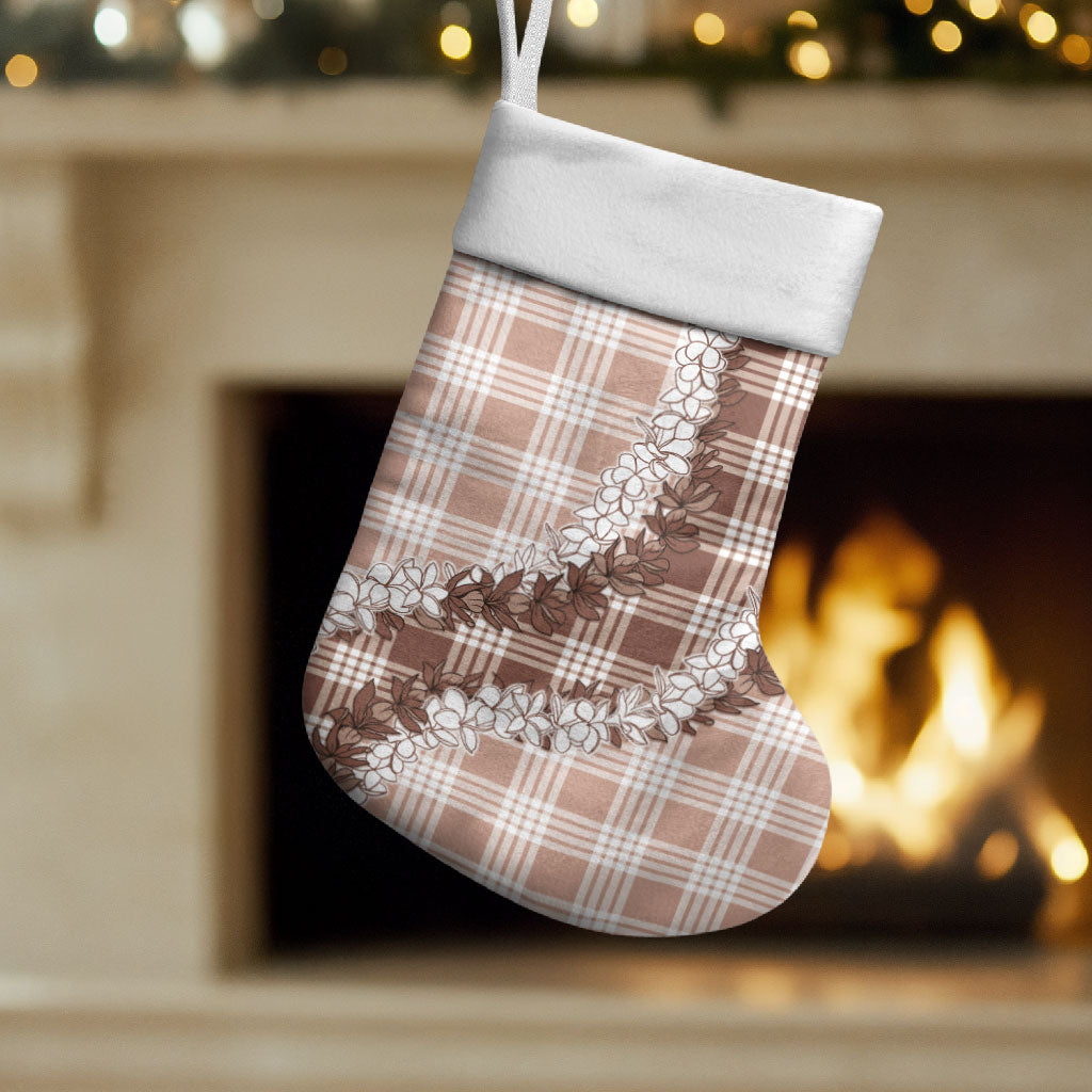 Beige Hawaii Palaka Christmas Stocking Hawaiian Honohono Lei