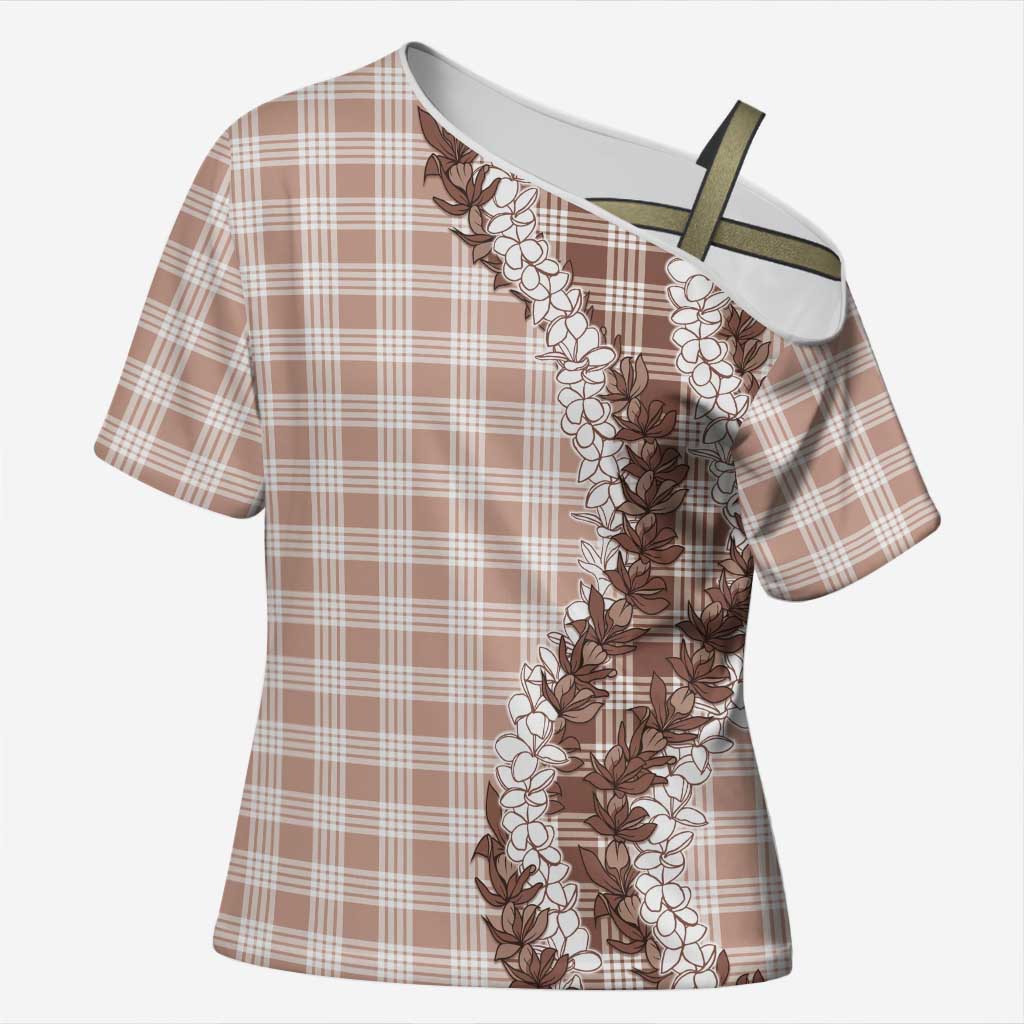 Beige Hawaii Palaka Cross Shoulder Shirt Hawaiian Honohono Lei