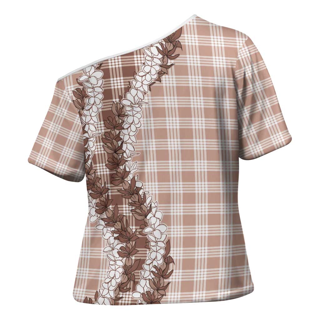 Beige Hawaii Palaka Cross Shoulder Shirt Hawaiian Honohono Lei